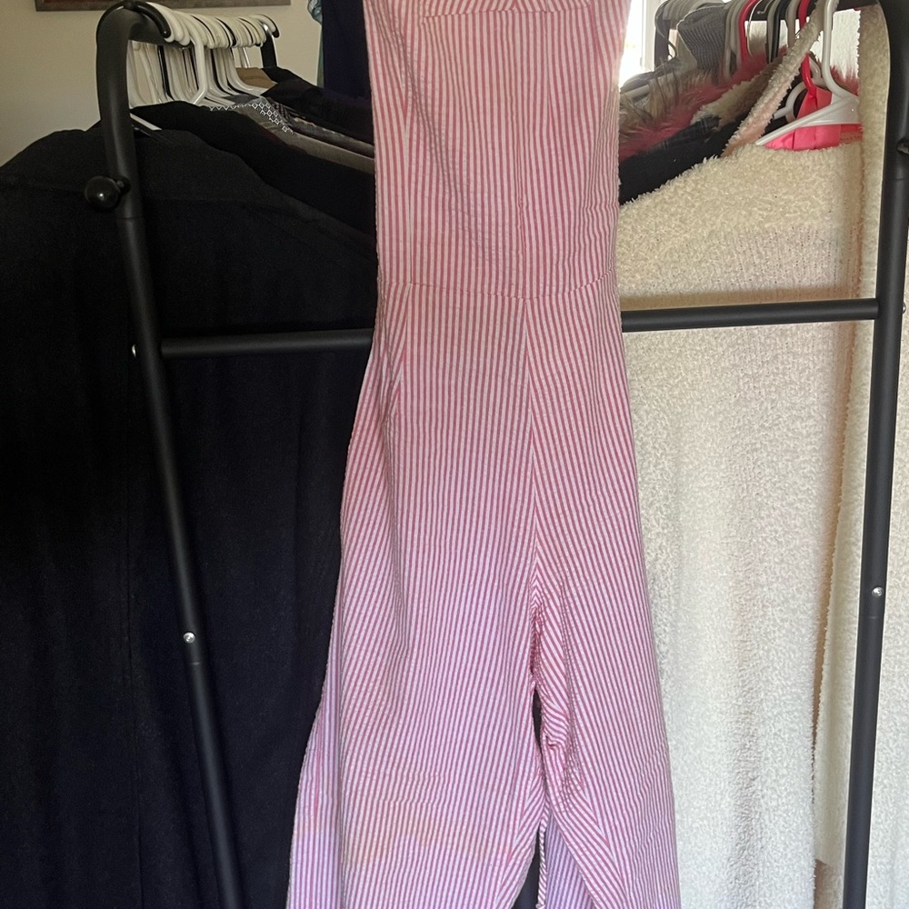 Blue life red and White Striped cropped  Jumpsuit